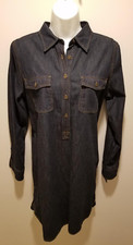 CHAPS Womens MEDIUM Denim Dark Rinse Jean Shirt Dress long Sleeve City Park