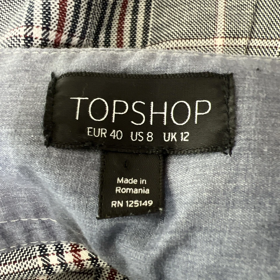 Pantalones Topshop Mujer 8 Azul Rojo Cuadros Pantalones Cortos Cónicos Carrera Informal Foto 3 de 4