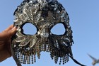 SILVER & BLACK 80s vintage handmade rhinestone crystal CHARLES MONIZ mask masque — photo 7