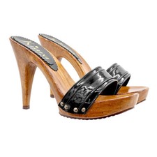 Zoccoli con fascia in vernice nera e tacco 11 - Made in Italy - K21101 VERN NERO