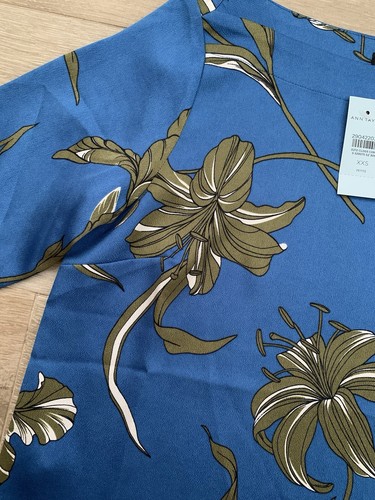 NEW Ann Taylor Women's Blouse Top Shirt Floral Blue NWT XXS Petite - Picture 6 of 11