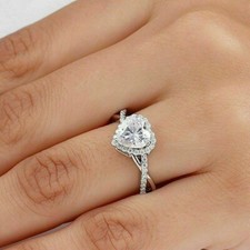 1.75Ct Heart Cut Lab Created Diamond Halo Engagement Ring 14k White Gold Plated