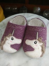 lightly used kids house slippers embroidered purple unicorn size 2xs