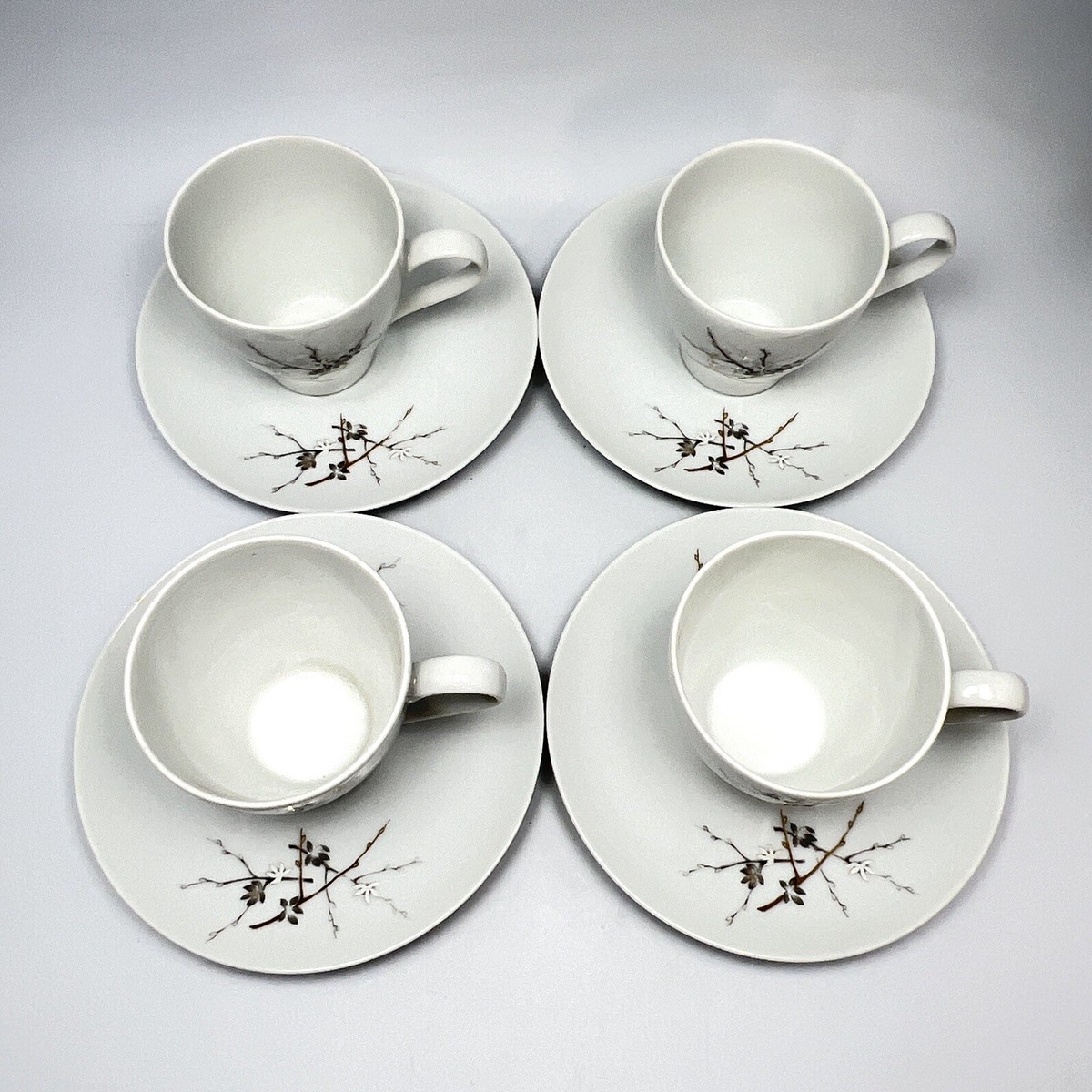 Mikasa Cup Saucer 4 Set Tanya Gray Gold Florals White Japan