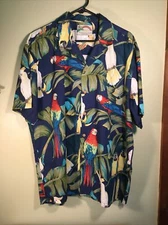 Paradise Found Mens Hawaiian Shirt Floral Parrot Short Sleeve Magnum PI XL