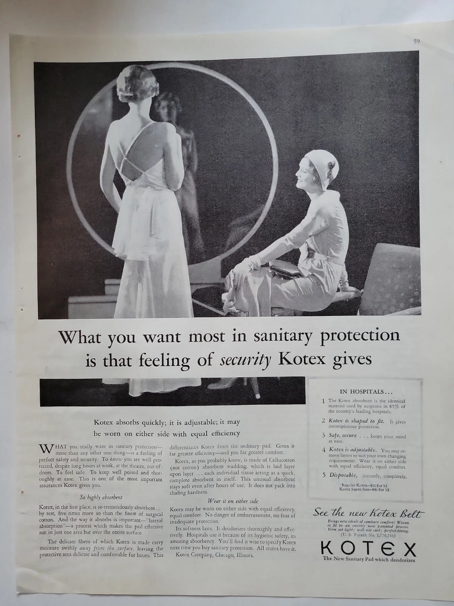 1931 Kotex sanitary napkins two women chat at mirror vintage ad | eBay