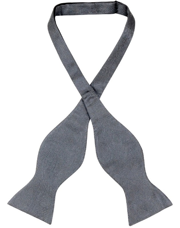 Vesuvio Napoli SELF TIE Bow Tie CHARCOAL GREY Color PAISLEY Design Mens BowTie