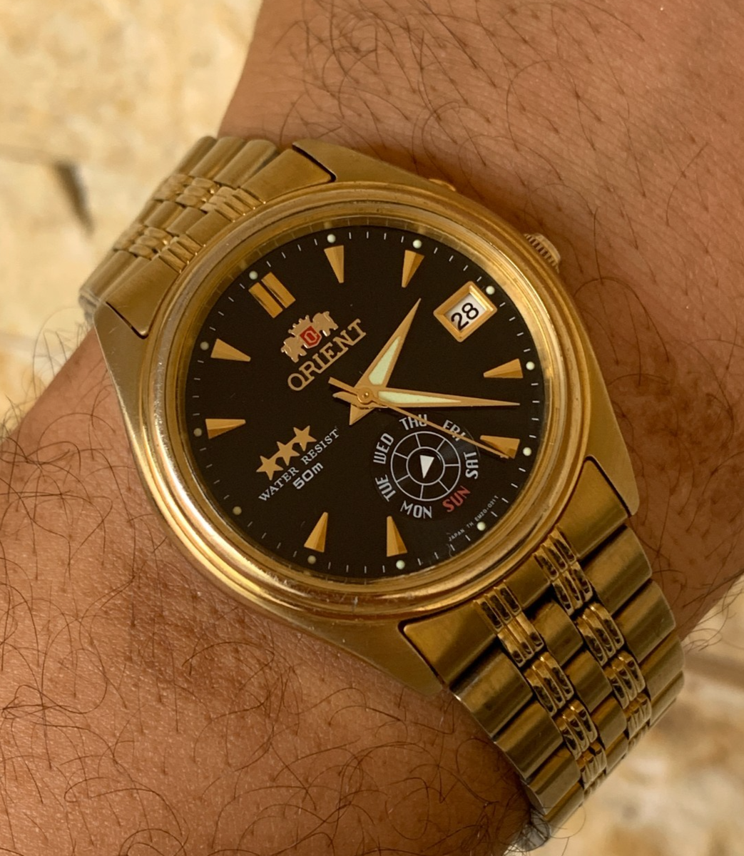 ORIENT AUTOMATIC WATCH EM5J-A0 CLASSIC BLACK GOLD PLATED MEN 38MM