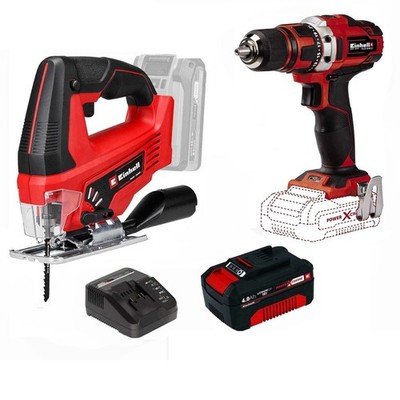 Einhell Set Akku-Bohrschrauber TE-CD 18/40 Stichsäge TC-JS 18V Akku 4 Ah