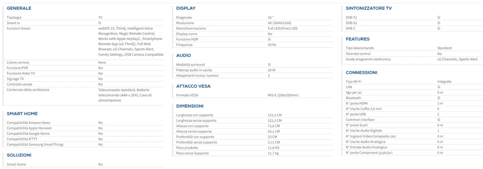 Lg Smart TV 50 Pollici 4K UHD LED HDR USB Nero 50UR781C0LK ean 8806084403834 - Immagine 3 di 3
