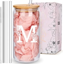Gifts for Women, Cute Design Initial Iced Coffee glasses,
