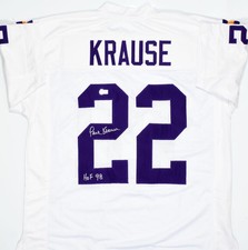 Paul Krause Autographed White Pro Style Jersey w/ HOF- Beckett W Hologram
