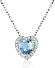 Dainty Heart Birthstone Necklace for Women Mom Girls Platinum Plated CZ Pendant