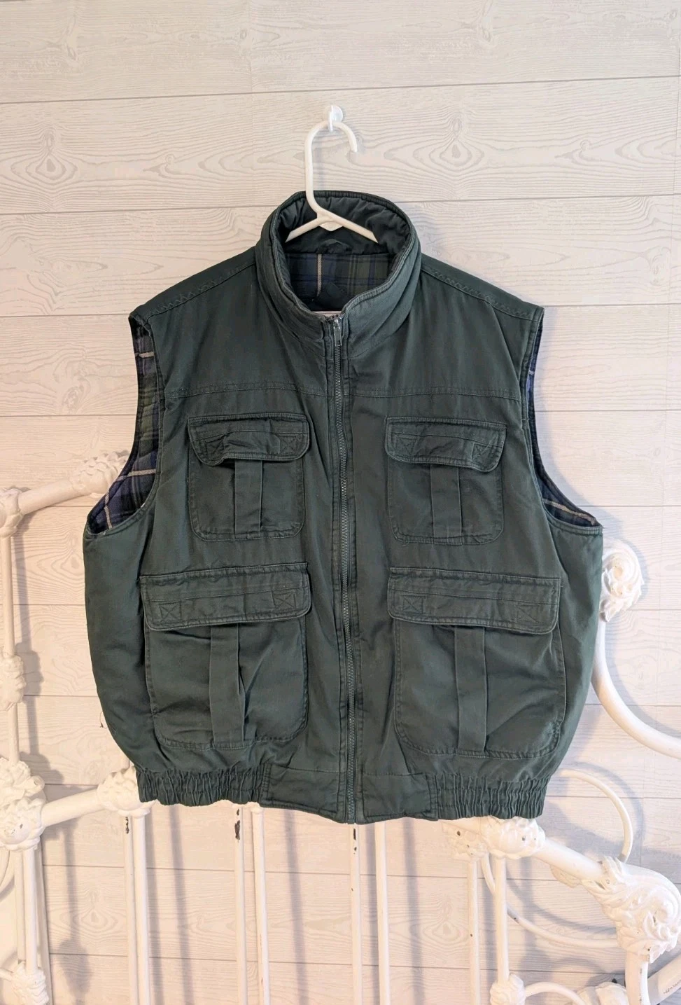 Vintage Hunting Fishing Vest Flannel Lined Trail's End Green XL 90s Work Wear