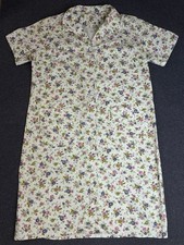 Vintage Floral Button Front Short Sleeve House Dress Duster with Pockets Size L