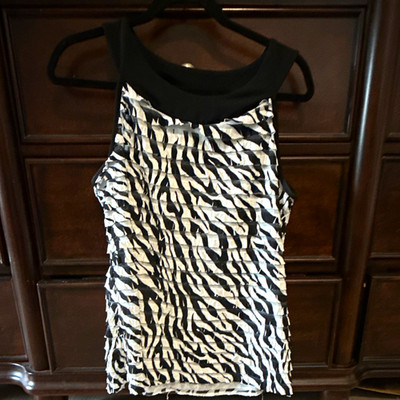 Notations Women's L Black/White Animal Print Sleeveless Round Neck Tank Top