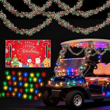 Aulock 7pcs Golf Cart Christmas Decorations   Includes 33ft Christmas Lights,