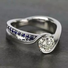 1.45 Ct White Round Cubic Zirconia Curved wedding Ring for Women in 925 Silver.
