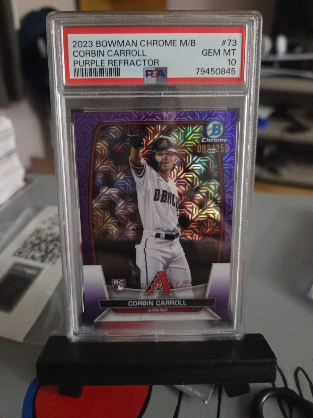 2023 Bowman - Corbin Carroll #73 Chrome Purple Mojo Refractor /250 (RC)