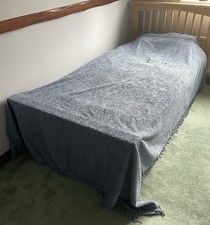 Vintage Mid-Century Blue  Candlewick Bedspread Throw Double Fringe 180x 250 cm