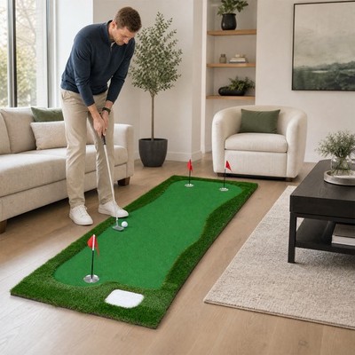 10 x 3.5ft Golf Putting Green w/3 Hole Cups & 3 Flags, 3 Hole Covers for Home