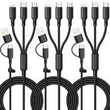 6-in-1 Multi Charging Cable, 3-Pack, 4FT, Braided, USB A/C to Micro, USB C