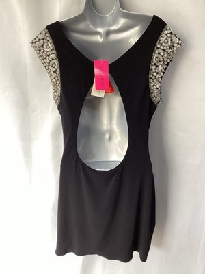 Schwarzes Damenkleid mit ausgeschnittenem Rücken Größe 14 (477S) von Vicky Martin neu mit Etikett