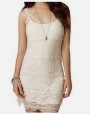 American Eagle Cream Crochet Lace Mini Sz S Tier Dress Boho Cottagecore Festival