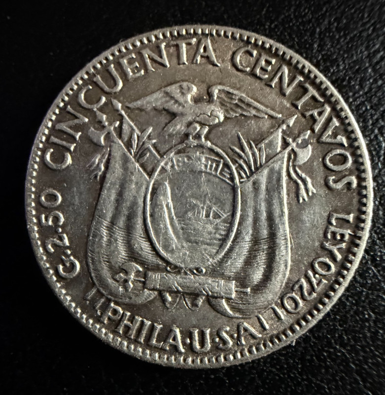 1930 Ecuador Silver 50 Centavos , Key Date Phila USA Mint Antonio Sucre Rare No1