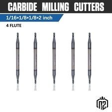 5PCS 4 Flute 1/16" Solid Carbide Ball Nose End Mill - Double End - AlTiN Coated