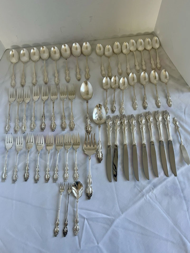 Juego de 61-1881 Rogers Oneida ltd BARROQUE ROSE Platería Plato de Plata Foto 3 de 4