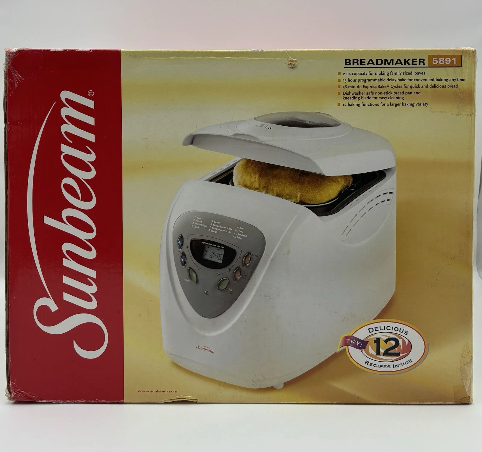 NEW Sunbeam 5891 Programmable Bread Maker Machine 12 Bake Functions 2lb Capacity