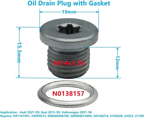 2 PCS Oil Drain Plug M14x1.5 Fit for 06-21 Audi A3 A4 A5 A6 A7 Q3 Q5 Q7 RS3  - Picture 2 of 2