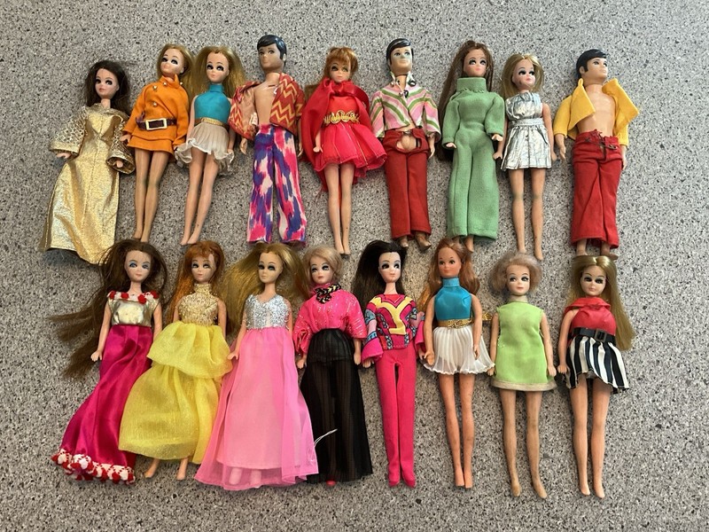 Lot of 17 Dawn Dolls Vintage Clothes Case Accessories 
