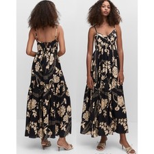 Mango Floral Print Sleeveless Flare Maxi Dress Boho Tropical Resort Romantic 8