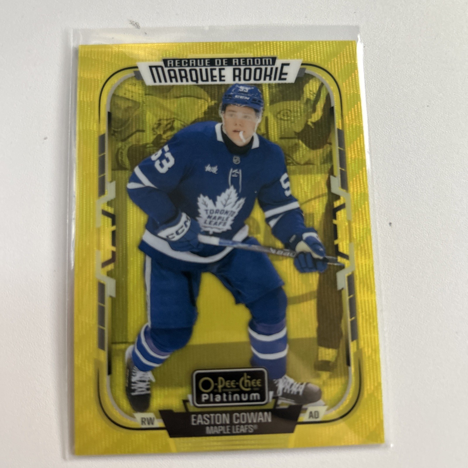 2025-26 O Pee Chee Platinum Easton Cowan Marquee Rookie Neon Yellow Surge #287