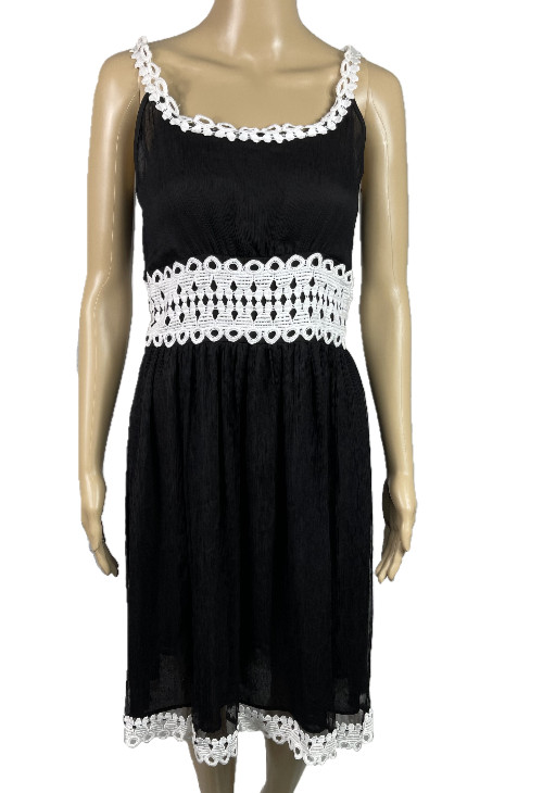 JANE LAMERTON Black White Lace Detail Sleeveless Fit & Flare Midi Dress Women 10