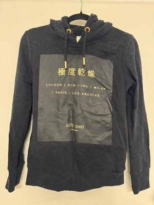 Superdry Established 2003 Block Loopback Hoodie   Schwarz, Baumwollmischung, Gut