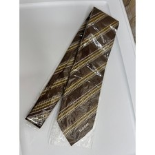 Zippo Mens Striped Necktie Brown Yellow White Polyester Vintage