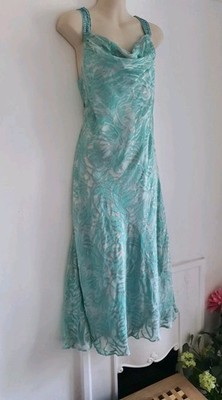 Vintage Seidenmischung Devore Midikleid, UK Größe 14 Neu Wasserfallausschnitt Schrägschnitt 