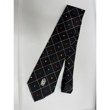Vtg Zippo 65th Anniversary Silk Necktie Black Diamond Pattern Flame Accents Mens