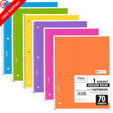 Mead Spiral Notebook, 6 Pack, 1 Subject, College Pack of 6, Assorted Bright