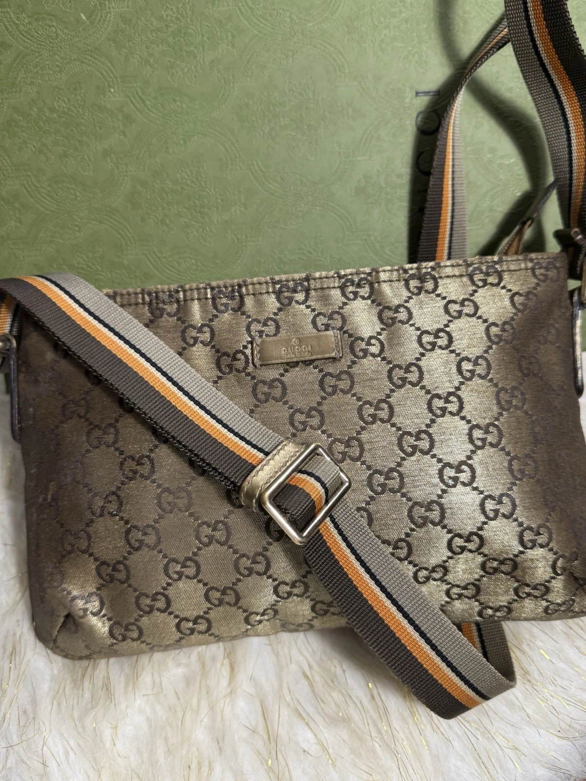 Autentica borsa a tracolla Gucci GG marrone oro tracolla media con scatola