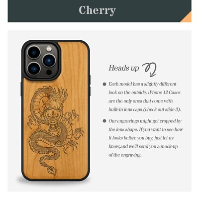 Magnetic Wood Case for iPhone 13 14 15 16 17 Pro Max Plus MagSafe Cover Dragon