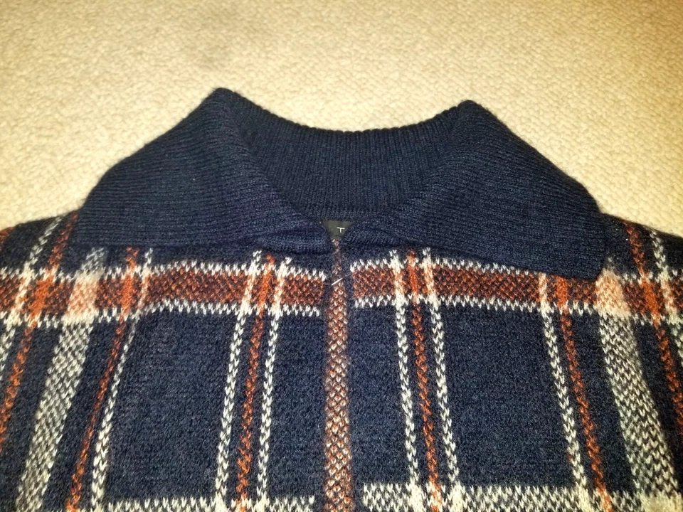 Suéter para mujer-TAHARI-azul marino/naranja/blanco mezcla de lana a cuadros plumero/cárdigan abierto-L Foto 2 de 4