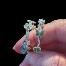 Adorable Pastel and Silver Tone Butterfly, Flower, Leaf Hoop Earrings