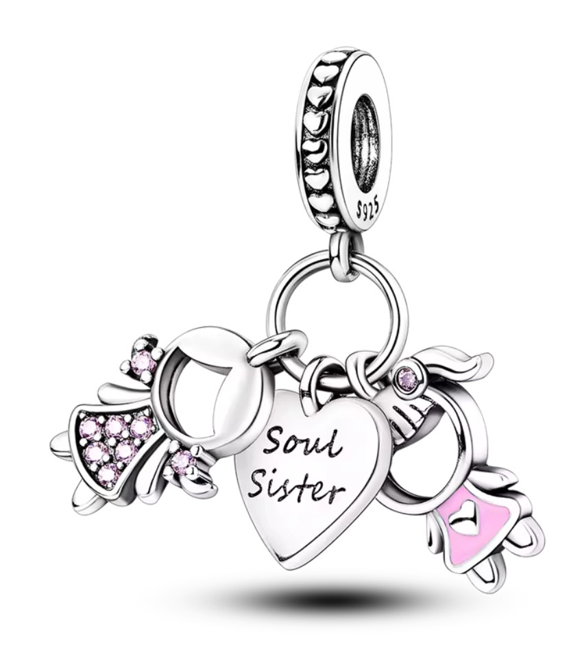 Charms Anhänger Silber 925 für Pandora Armband Soul Sister Geschwister Herz Love