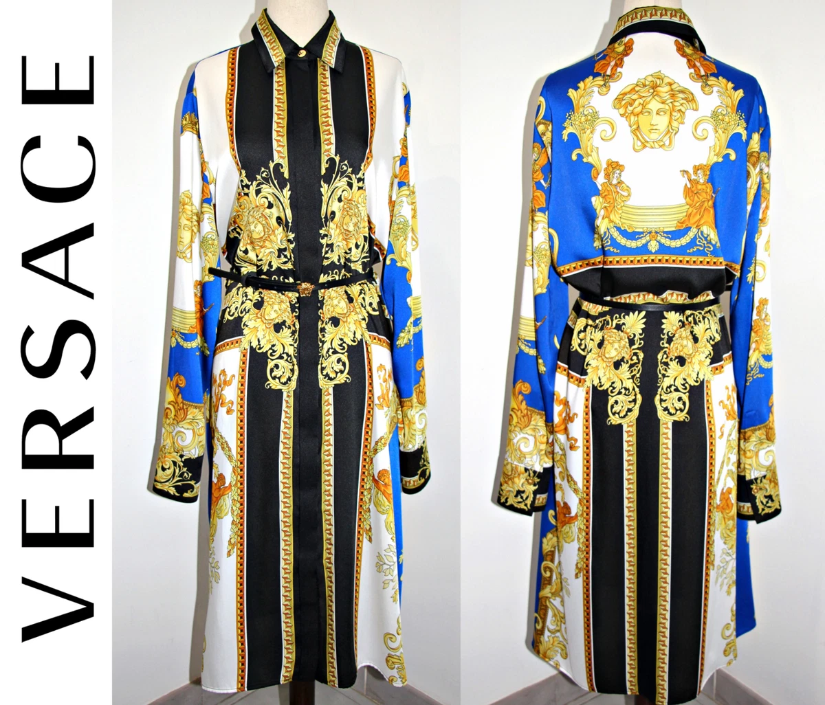 VERSACE Medusa Renaissance Print Shirt Dress Royal Blue sz US L-XL/ IT 42  $2022