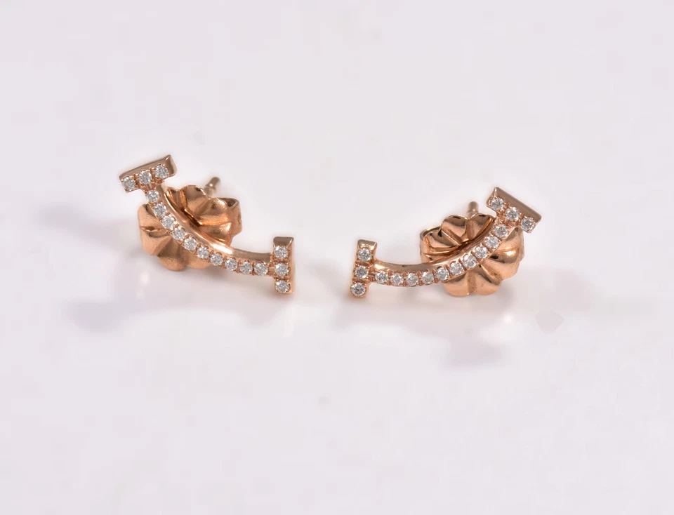 Pendientes Tiffany & Co Diamantes Oro Rosa 18K Sonrisa en Caja Bolsa Cinta Tachuelas Amor Foto 4 de 4