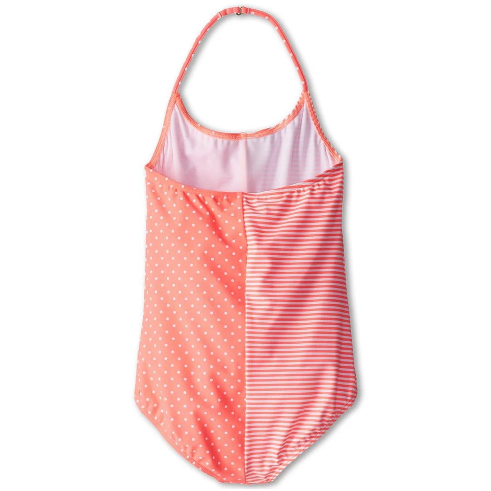 Traje de baño ROXY One Piece niñas 8 12 14 niños coral neón lunares rayas junior Foto 2 de 2